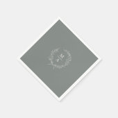 Deep Sage Simple Elegant Laurel Wreath Monogram Serviette (Ecke)