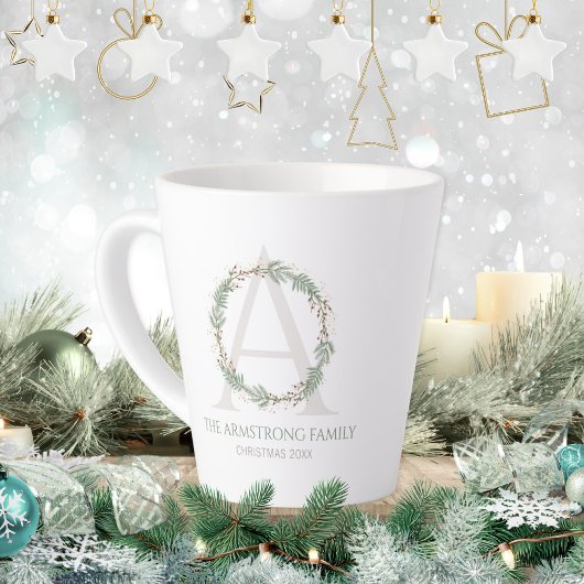 Deep Sage Wreath Monogram Family Name Keepsake Milchtasse