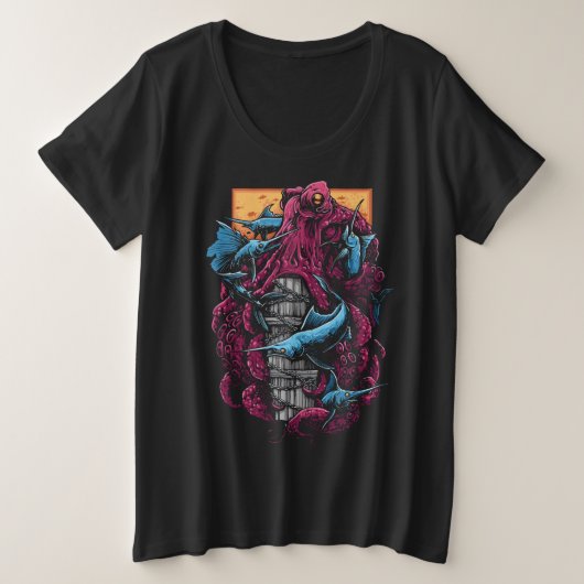 Deep Sea Battle: The Crimson Kraken vs. Blue Marli Große Größe T-Shirt (Design vorne)