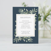 Deep Sea Blue Gold Greenery Wedding Guest Begleitkarte (Stehend Vorderseite)