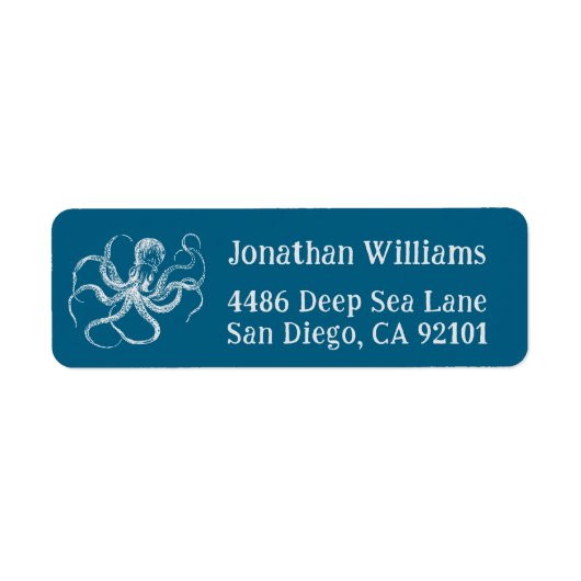 Deep Sea Blue Octopus Return Address Labels (Vorne)