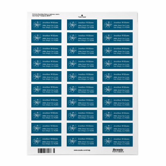 Deep Sea Blue Octopus Return Address Labels (Vorne)