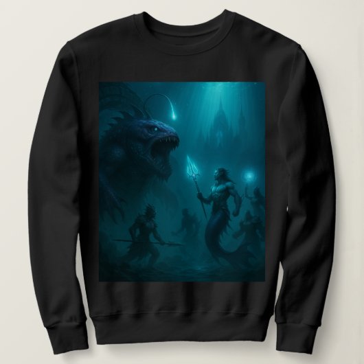 Deep Sea Kingdom – Epic Fantasy Warrior vs Sea Mon Sweatshirt (Design vorne)