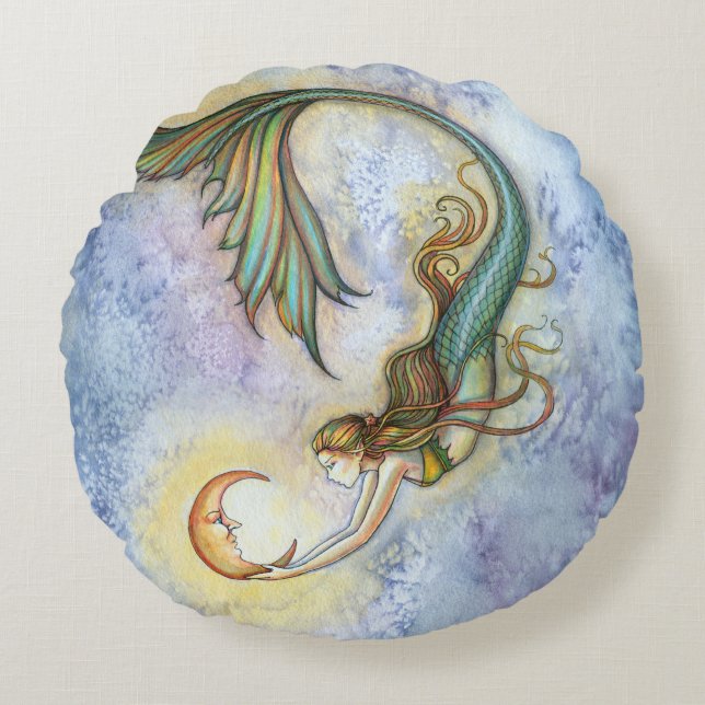 Deep Sea Moon Fantasy Art von Molly Harrison Rundes Kissen (Vorderseite)