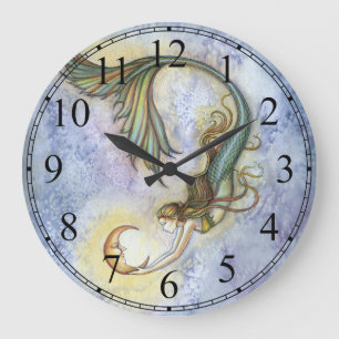 Deep Sea Moon Mermaid Clock von Molly Harrison Große Wanduhr