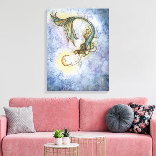Deep Sea Moon Mermaid Wrapped Canvas Print Leinwanddruck (Insitu (Wohnzimmer))