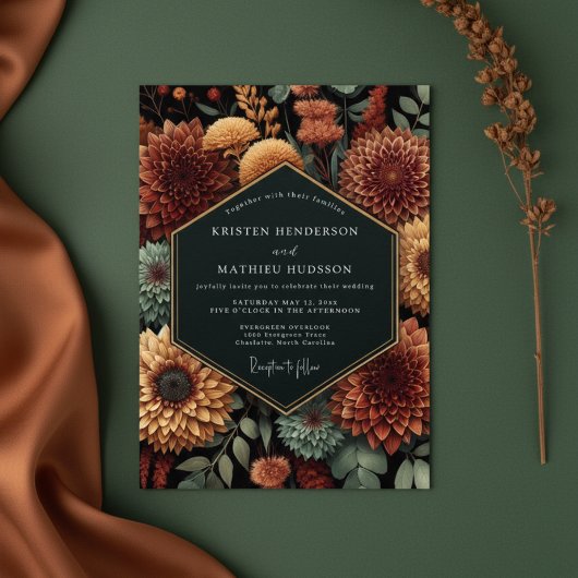 Deep Sienna Floral Autumn Wedding Einladung