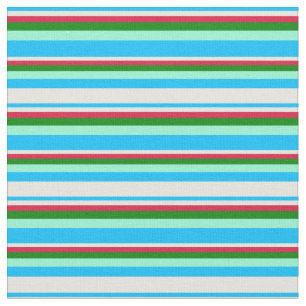 Deep Sky Blue, Beige, Crimson, Green & Aquamarine Stoff