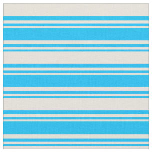 Deep Sky Blue & Beige Lined/Strip Muster Stoff