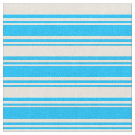 Deep Sky Blue & Beige Lined/Strip Muster Stoff (Nahaufnahme)