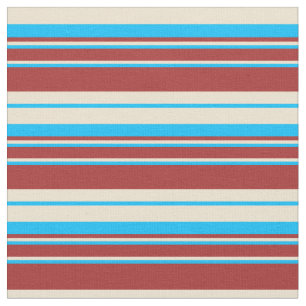Deep Sky Blue, Beige und Brown Pattern Stoff