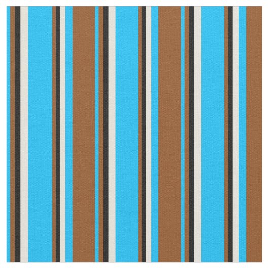 Deep Sky Blue, Brown, Black und Beige Muster Stoff (Nahaufnahme)