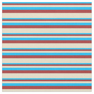 Deep Sky Blue, Brown & Tan Lined Muster Stoff