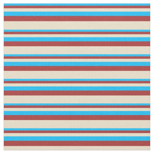Deep Sky Blue, Brown & Tan Lined Muster Stoff (Nahaufnahme)