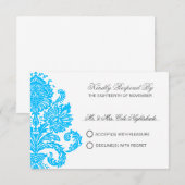 Deep Sky Blue Elegant Damask Hochzeit individuell RSVP Karte (Vorne/Hinten)