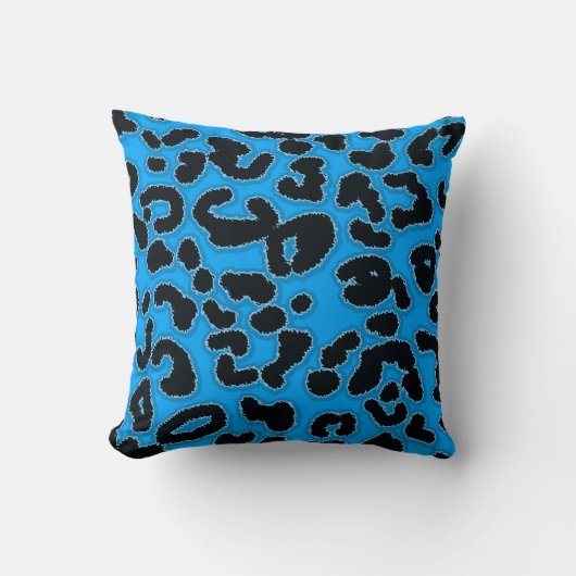 Deep Sky Blue Leopard Animal Print Kissen (Vorderseite)