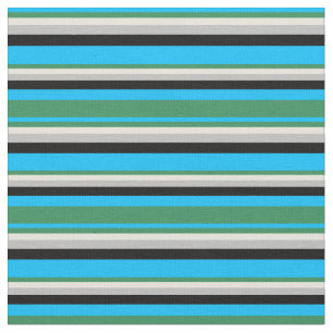 Deep Sky Blue, Sea Green, Beige, Grau und Schwarz Stoff