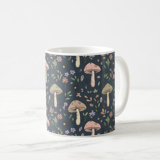 Deep Slate Blue Moody Mushroom All Over Print Kaffeetasse (VorderseiteRechts)