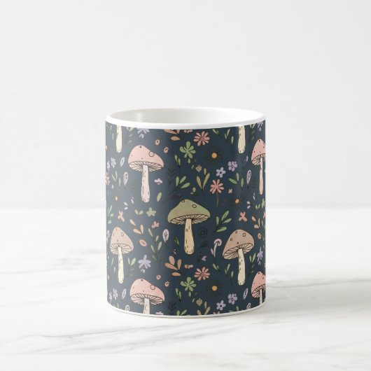 Deep Slate Blue Moody Mushroom All Over Print Kaffeetasse (Mittel)
