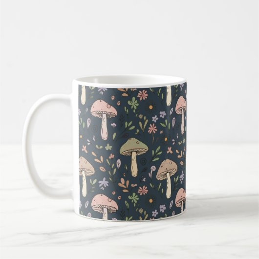 Deep Slate Blue Moody Mushroom All Over Print Kaffeetasse (Links)