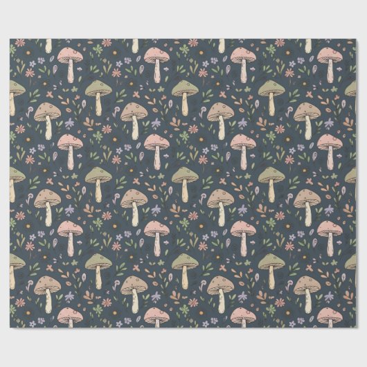 Deep Slate Blue Moody Mushroom Seamless Pattern Geschenkpapier (Flach)