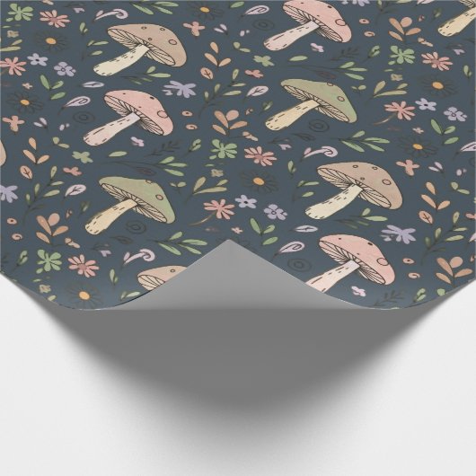 Deep Slate Blue Moody Mushroom Seamless Pattern Geschenkpapier (Ecke)