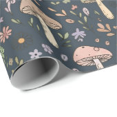 Deep Slate Blue Moody Mushroom Seamless Pattern Geschenkpapier (Rolleneckpunkt)