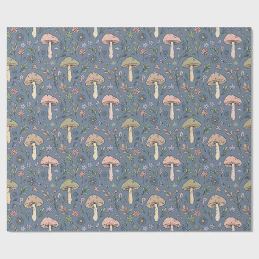 Deep Slate Gray Moody Fungi Seamless Pattern Geschenkpapier (Flach)