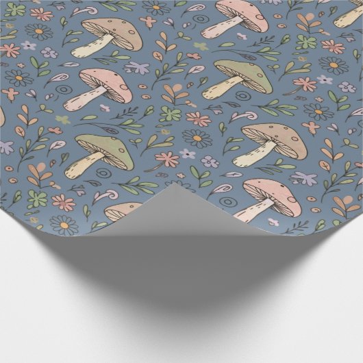 Deep Slate Gray Moody Fungi Seamless Pattern Geschenkpapier (Ecke)