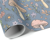 Deep Slate Gray Moody Fungi Seamless Pattern Geschenkpapier (Rolleneckpunkt)