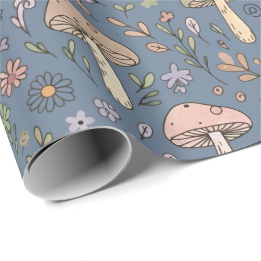 Deep Slate Gray Moody Fungi Seamless Pattern Geschenkpapier (Rolleneckpunkt)