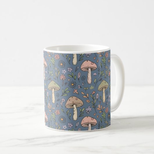 Deep Slate Gray Moody Fungi Seamless Pattern Kaffeetasse (VorderseiteRechts)