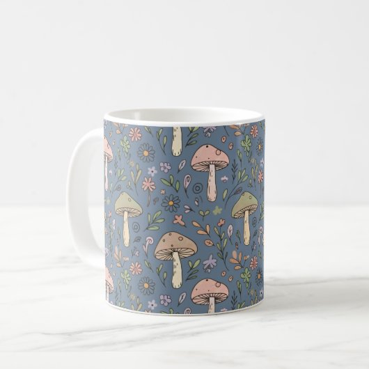 Deep Slate Gray Moody Fungi Seamless Pattern Kaffeetasse (Vorderseite Links)
