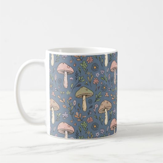Deep Slate Gray Moody Fungi Seamless Pattern Kaffeetasse (Links)