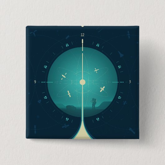 Deep Space Atomic Clock Poster, Blue Version. Button (Vorderseite)