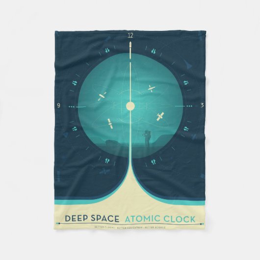 Deep Space Atomic Clock Poster, Blue Version. Fleecedecke (Vorderseite)