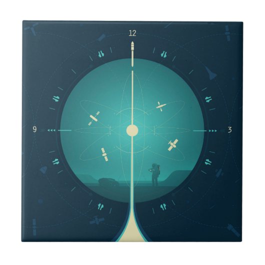 Deep Space Atomic Clock Poster, Blue Version. Fliese (Vorderseite)