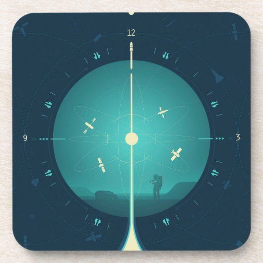 Deep Space Atomic Clock Poster, Blue Version. Getränkeuntersetzer (Vorderseite)