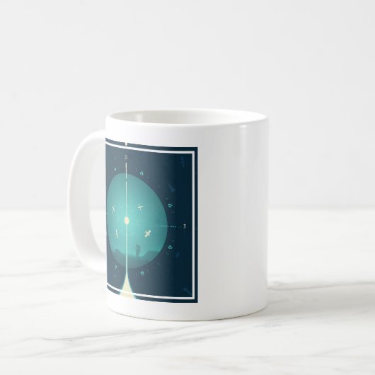 Deep Space Atomic Clock Poster, Blue Version. Kaffeetasse (Vorderseite Links)