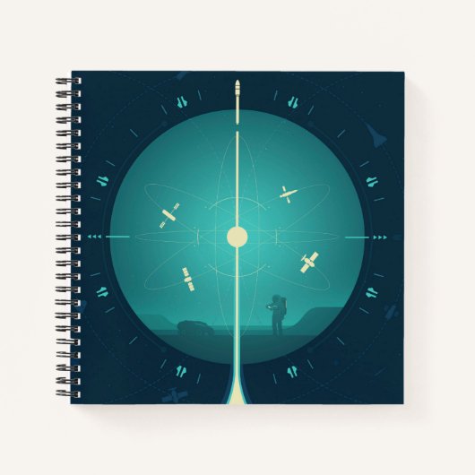 Deep Space Atomic Clock Poster, Blue Version. Notizblock (Vorderseite)