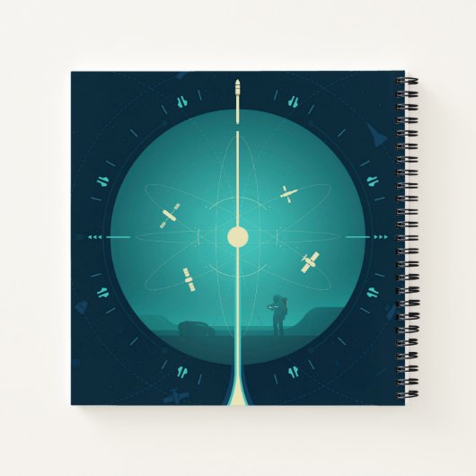 Deep Space Atomic Clock Poster, Blue Version. Notizblock (Rückseite)