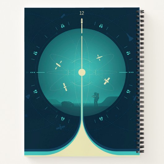 Deep Space Atomic Clock Poster, Blue Version. Notizblock (Rückseite)
