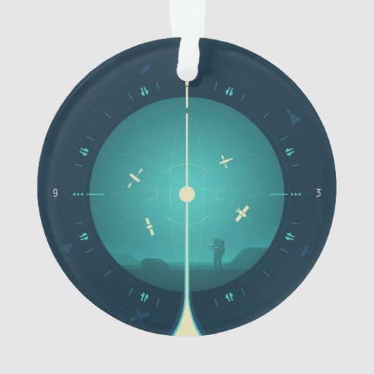 Deep Space Atomic Clock Poster, Blue Version. Ornament (Rückseite)