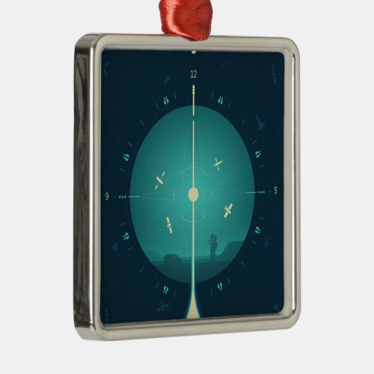 Deep Space Atomic Clock Poster, Blue Version. Ornament Aus Metall (Rechts)