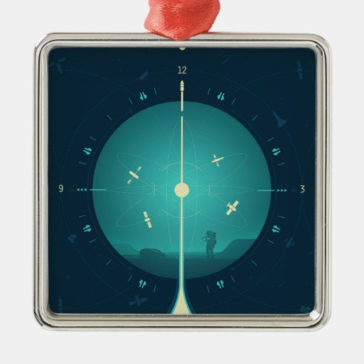 Deep Space Atomic Clock Poster, Blue Version. Ornament Aus Metall (Vorne)