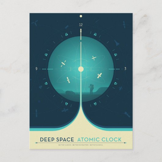 Deep Space Atomic Clock Poster, Blue Version. Postkarte (Vorderseite)