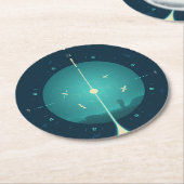 Deep Space Atomic Clock Poster, Blue Version. Runder Pappuntersetzer (Angewinkelt)