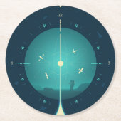 Deep Space Atomic Clock Poster, Blue Version. Runder Pappuntersetzer (Vorderseite)