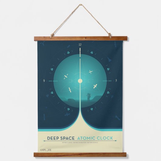 Deep Space Atomic Clock Poster, Blue Version. Wandteppich Mit Holzrahmen (Vorderseite)