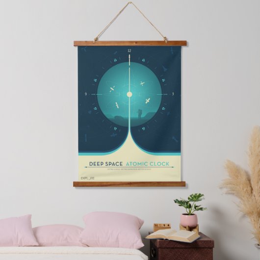 Deep Space Atomic Clock Poster, Blue Version. Wandteppich Mit Holzrahmen (Schlafzimmer)